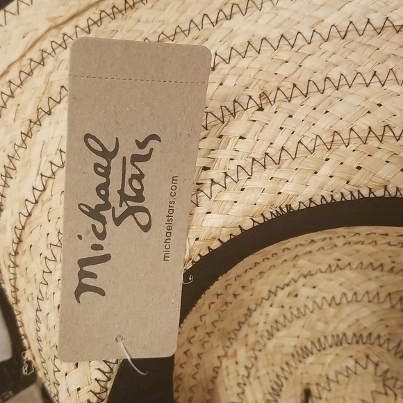 💕MICHAEL STARS💕 Raffia Embroidered A La Playa Straw Floppy Hat NWT - Picture 5 of 11